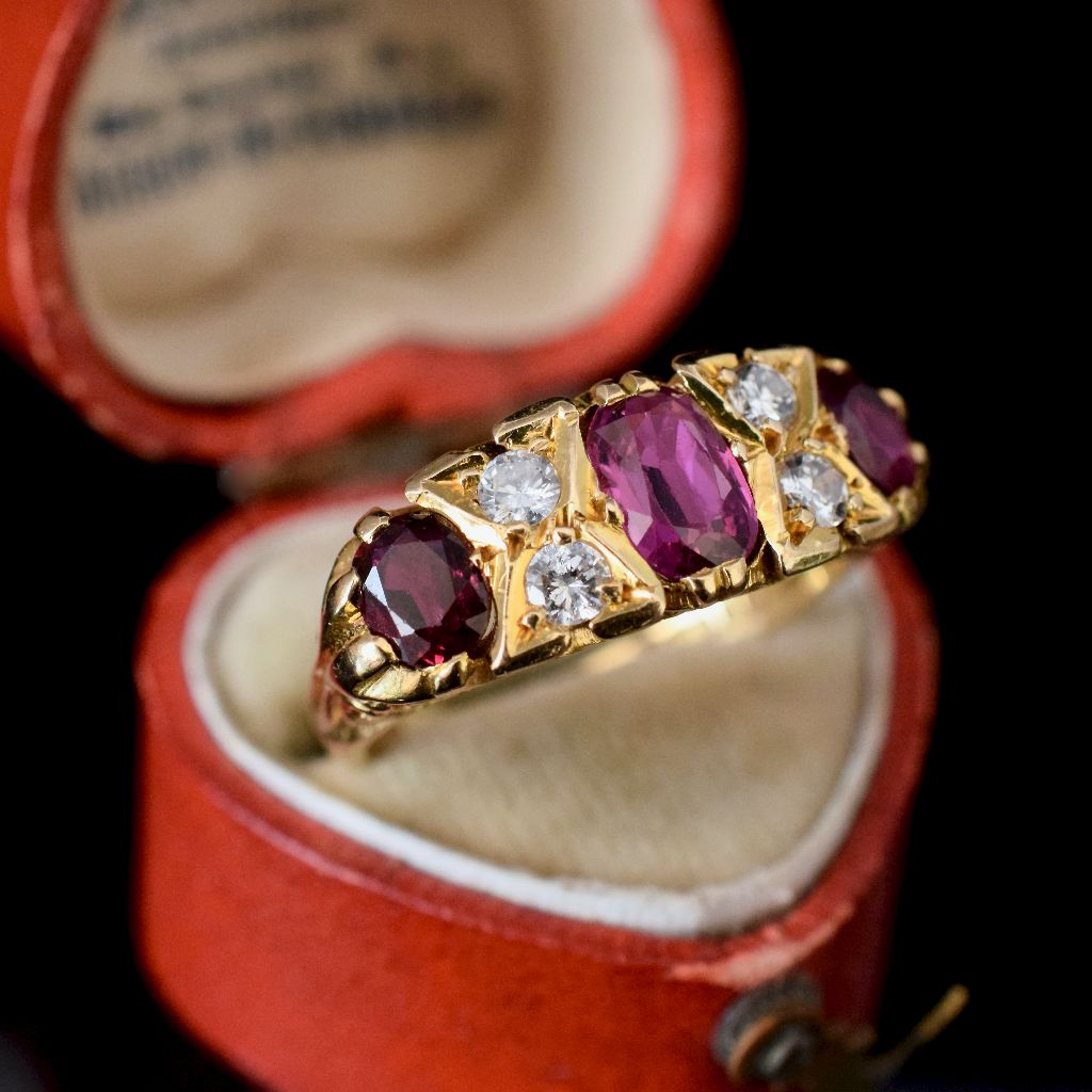 Modern Victorian Style 18ct Yellow Gold Natural Ruby And Diamond Ring (Included in purchase independent Valuation for - $11,000)