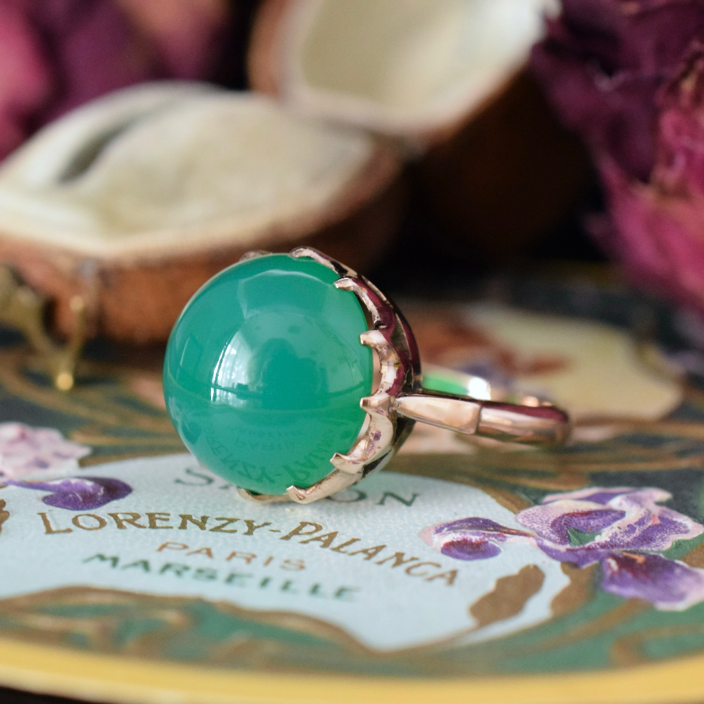 Vintage 9ct Rose Gold Green Quartz Ring