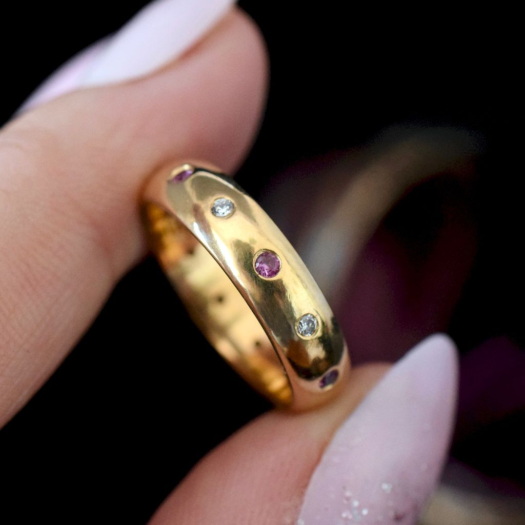 Modern 18ct Yellow Gold Ruby And Diamond Full Eternity Ring
