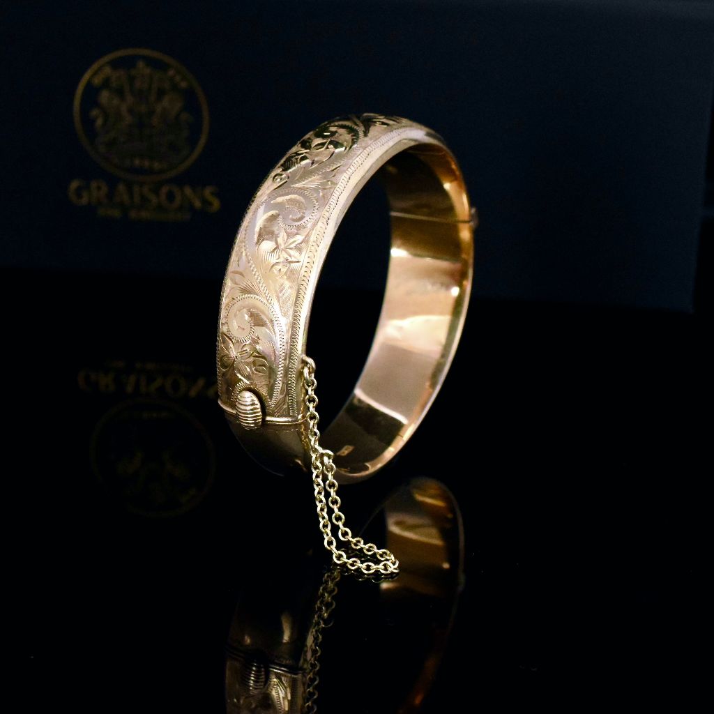 Vintage Gold Over Silver Engraved Bangle Hallmarked For E Lilley & Co.