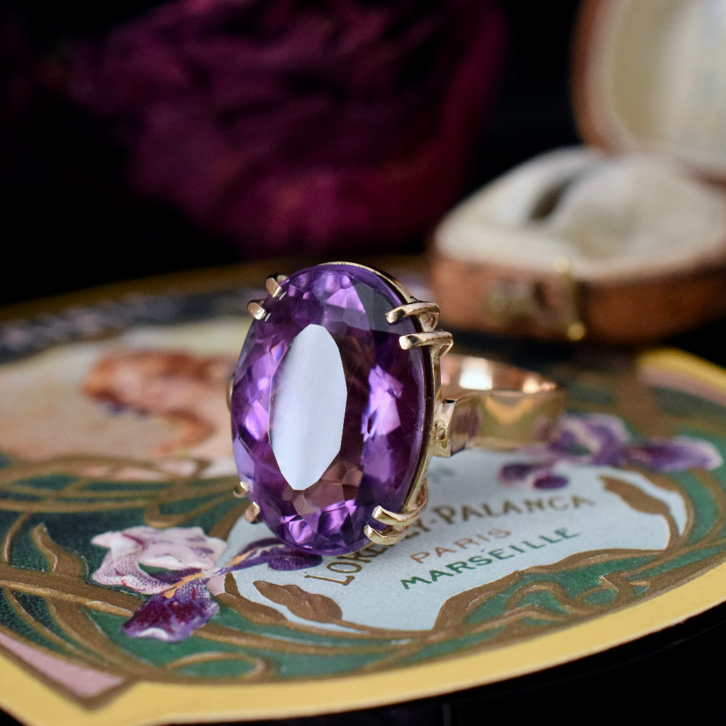 Vintage 9ct Yellow Gold Amethyst Cocktail Ring