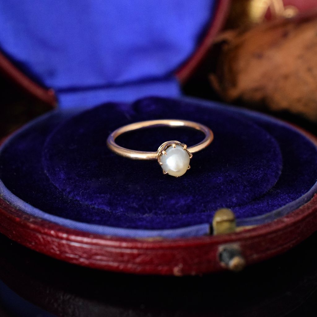 Antique 15ct Rose Gold Solitaire Natural Half Pearl Ring Circa 1910