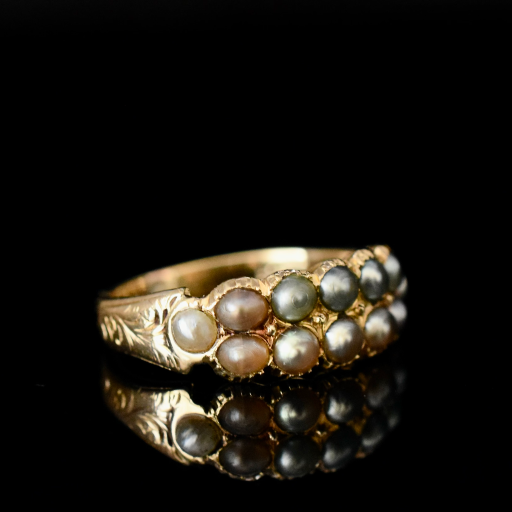 Antique Early Victorian 18ct Yellow Gold Half Hoop Seed Pearl Ring Circa 1850