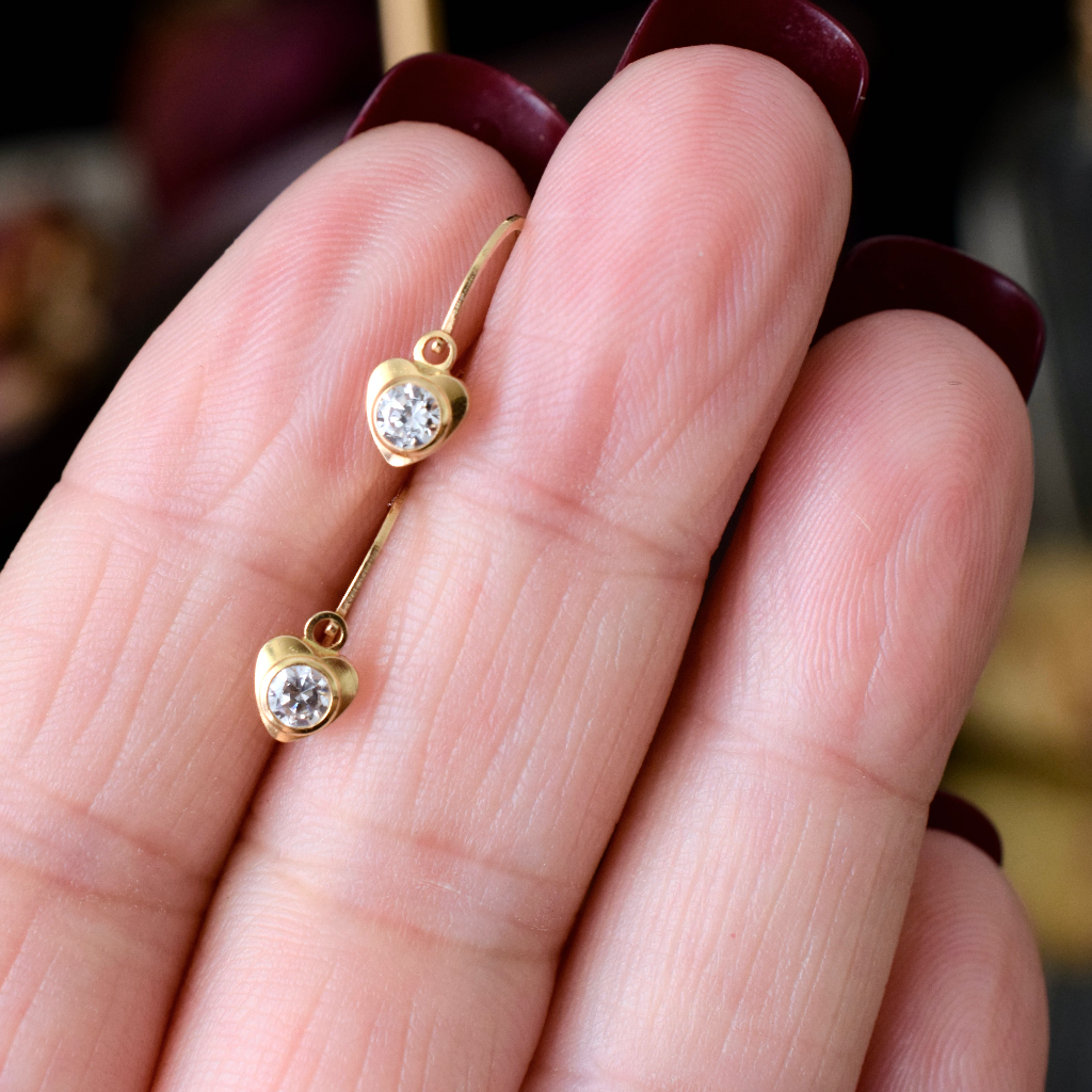 Tiny 18ct Yellow Gold Children’s CZ Heart ‘Back to Front’ Earrings