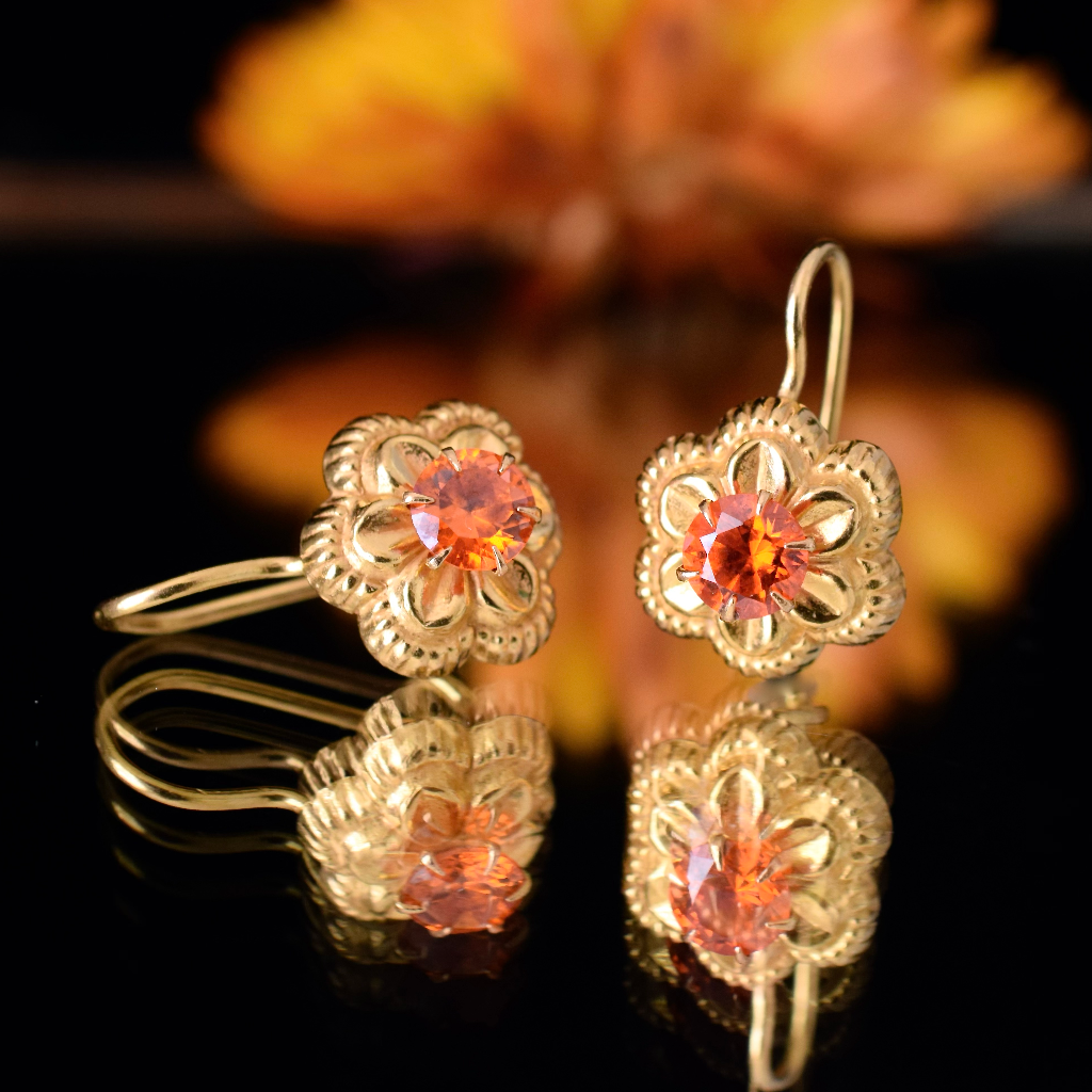 Vintage 21ct Yellow Gold Orange Stone Earrings