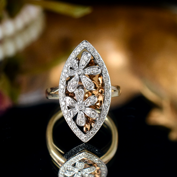 Modern 9ct Yellow Gold Marquise Diamond ‘Flower’ Ring