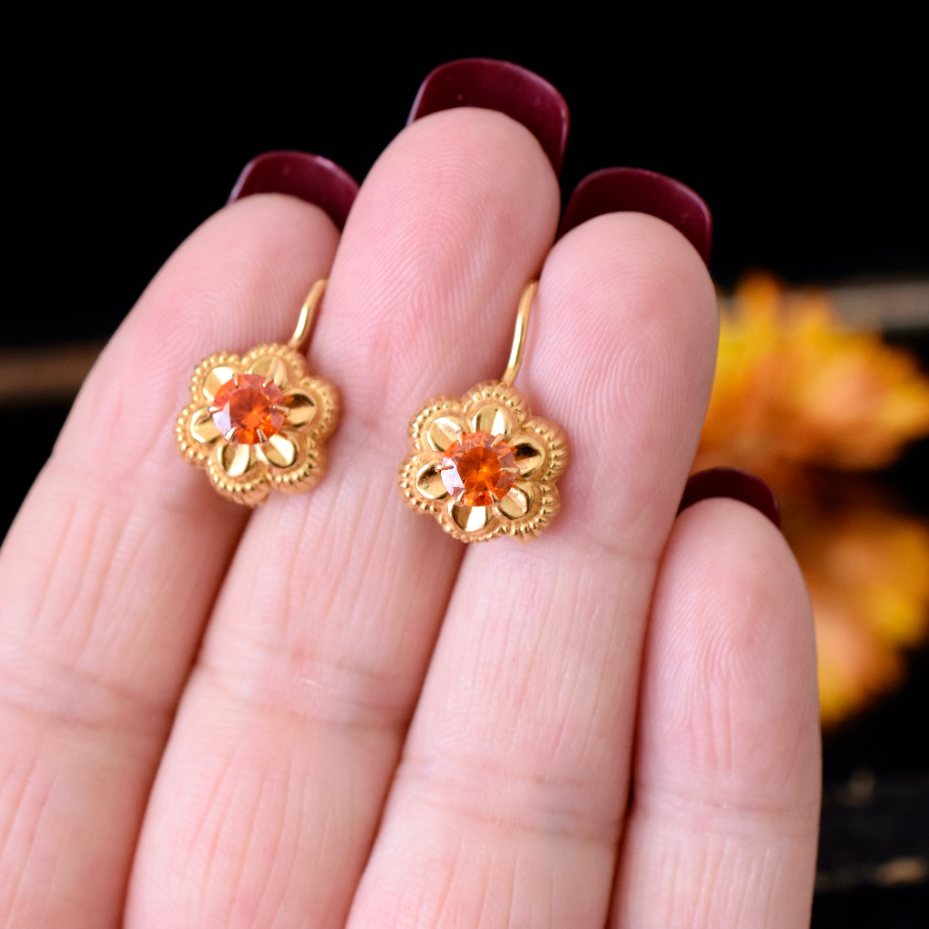 Vintage 21ct Yellow Gold Orange Stone Earrings