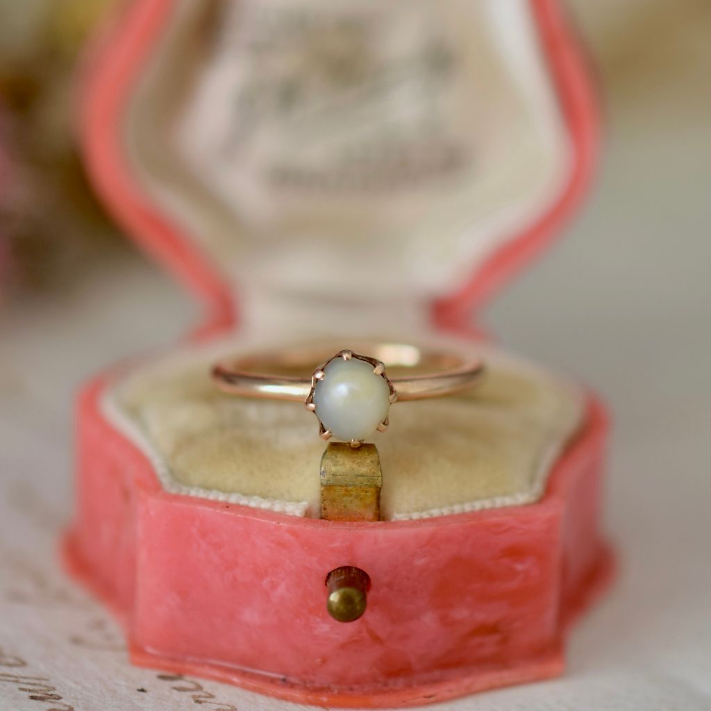 Antique 15ct Rose Gold Solitaire Natural Half Pearl Ring Circa 1910