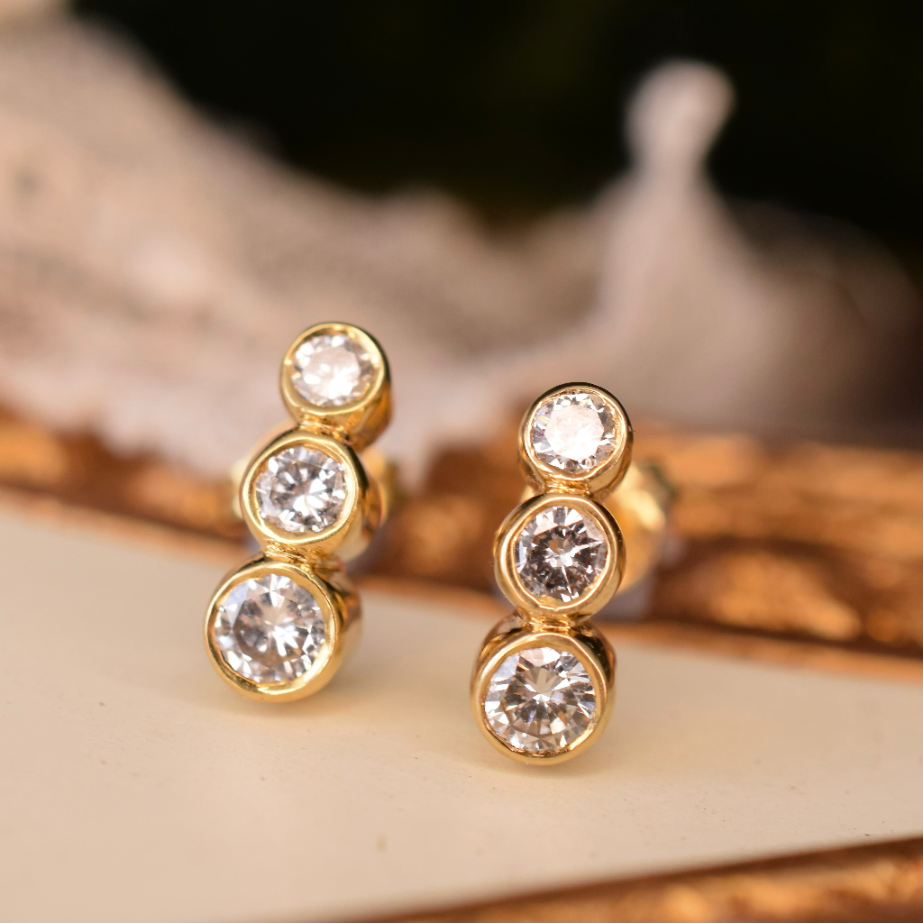 Modern 18ct Yellow Gold Diamond Earrings