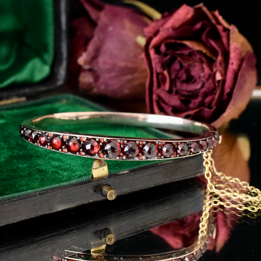 Antique Victorian Bohemian Garnet Bangle Circa 1895