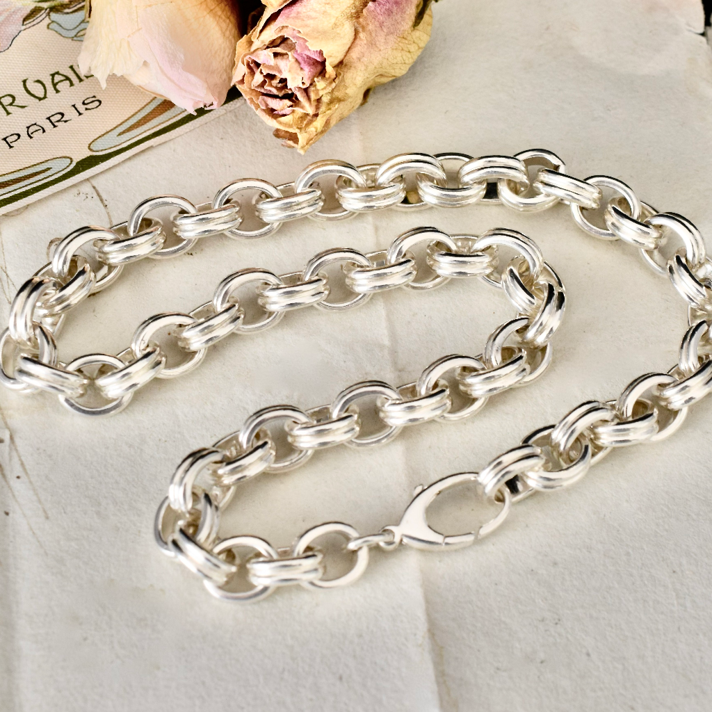 Modern Sterling Silver Double Belcher Link Chain - Germany 124 Grams