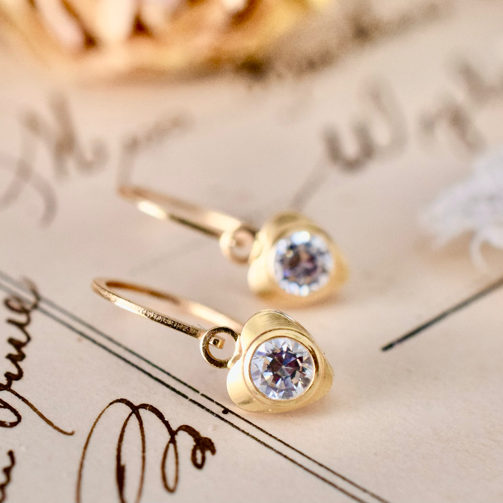 Tiny 18ct Yellow Gold Children’s CZ Heart ‘Back to Front’ Earrings