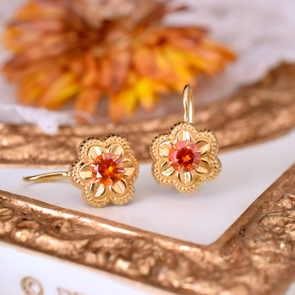 Vintage 21ct Yellow Gold Orange Stone Earrings