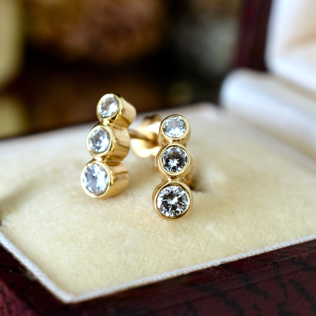 Modern 18ct Yellow Gold Diamond Earrings