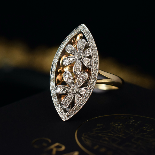 Modern 9ct Yellow Gold Marquise Diamond ‘Flower’ Ring