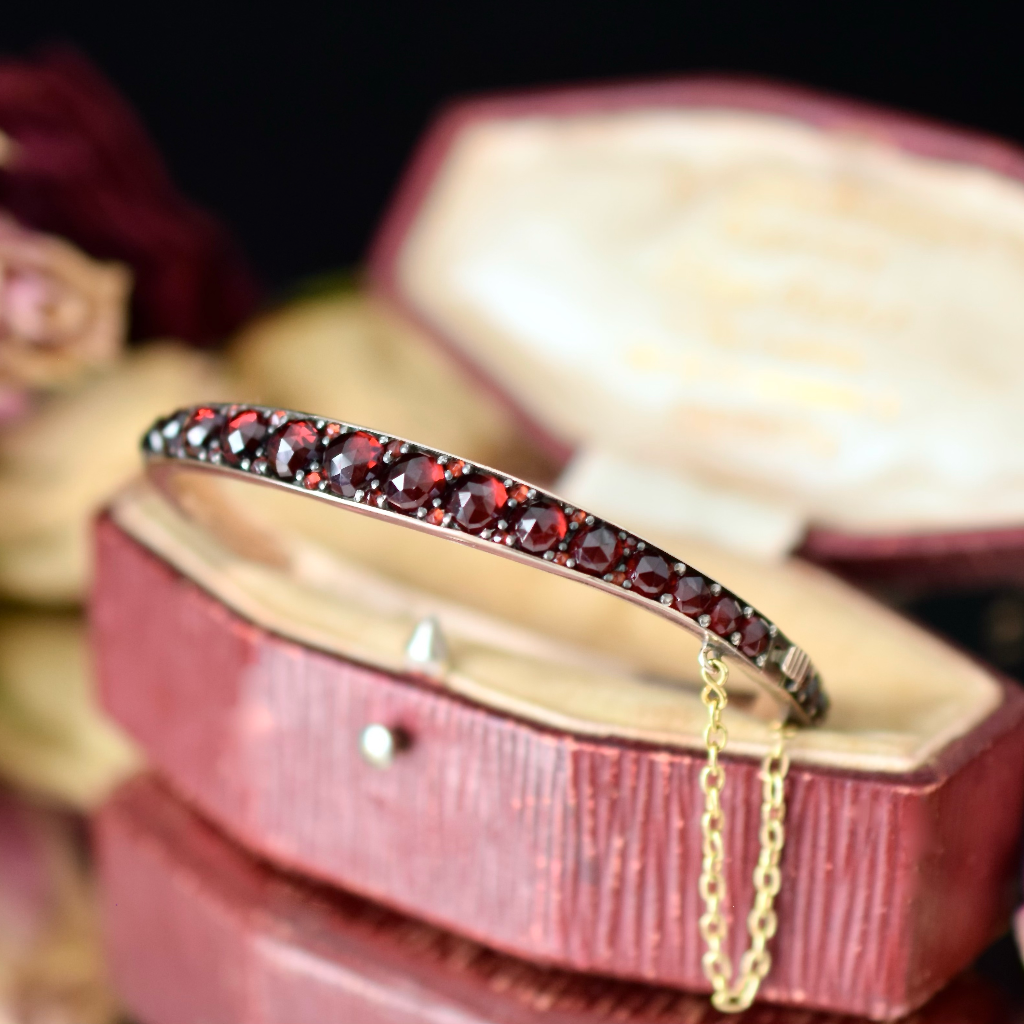 Antique Victorian Bohemian Garnet Bangle Circa 1895