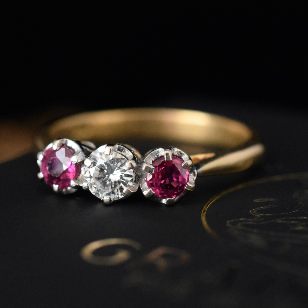 Modern 18ct Yellow Gold Ruby And Diamond Trilogy Ring Independent Valuation Included For $7000 AUD