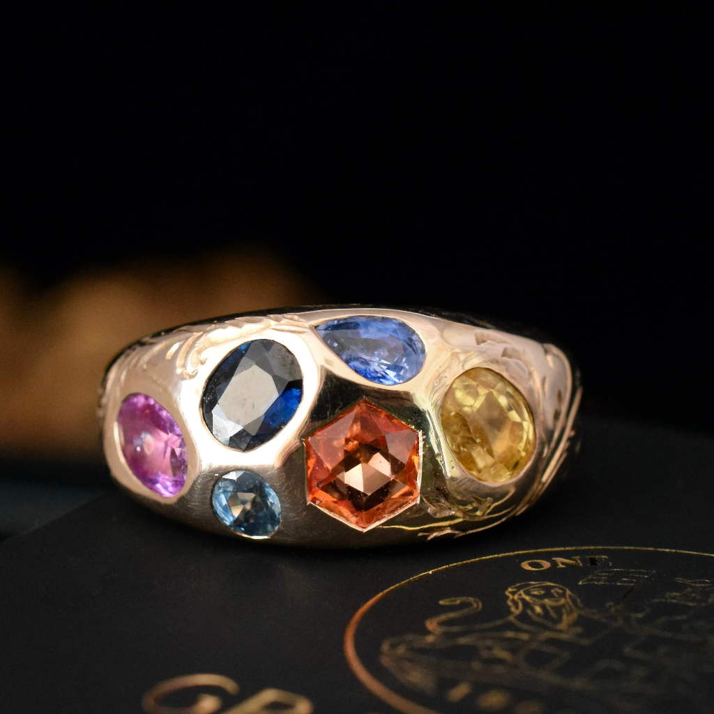 Modern Bespoke 9ct Pale Pink Gold Multi Sapphire Ring Independent Valuation Included For $13,500 AUD