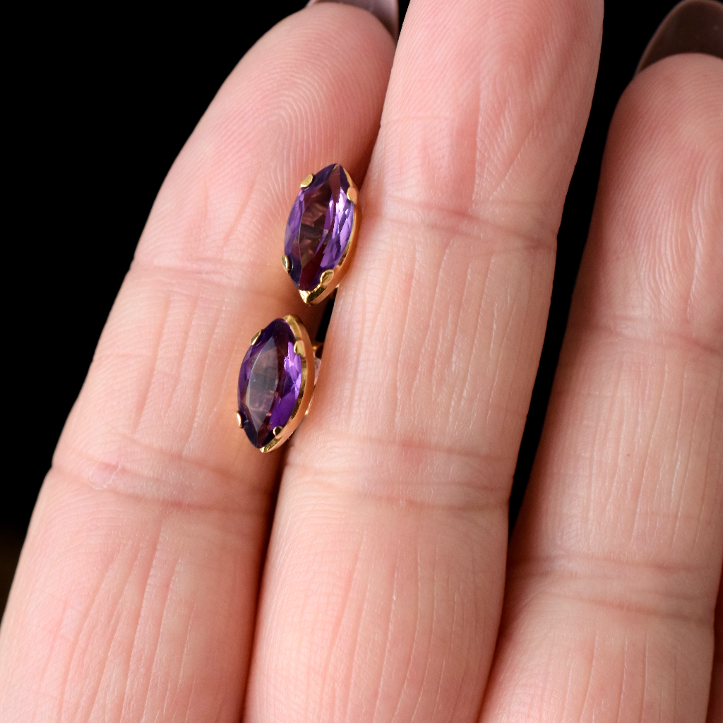 Modern 18ct Yellow Gold Marquise-Cut Amethyst Earrings