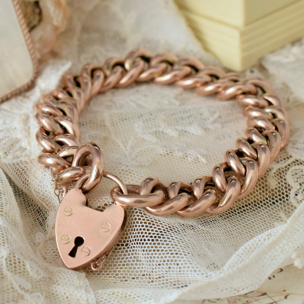 Antique 9ct Rose Gold Curblink Padlock Bracelet Circa 1915