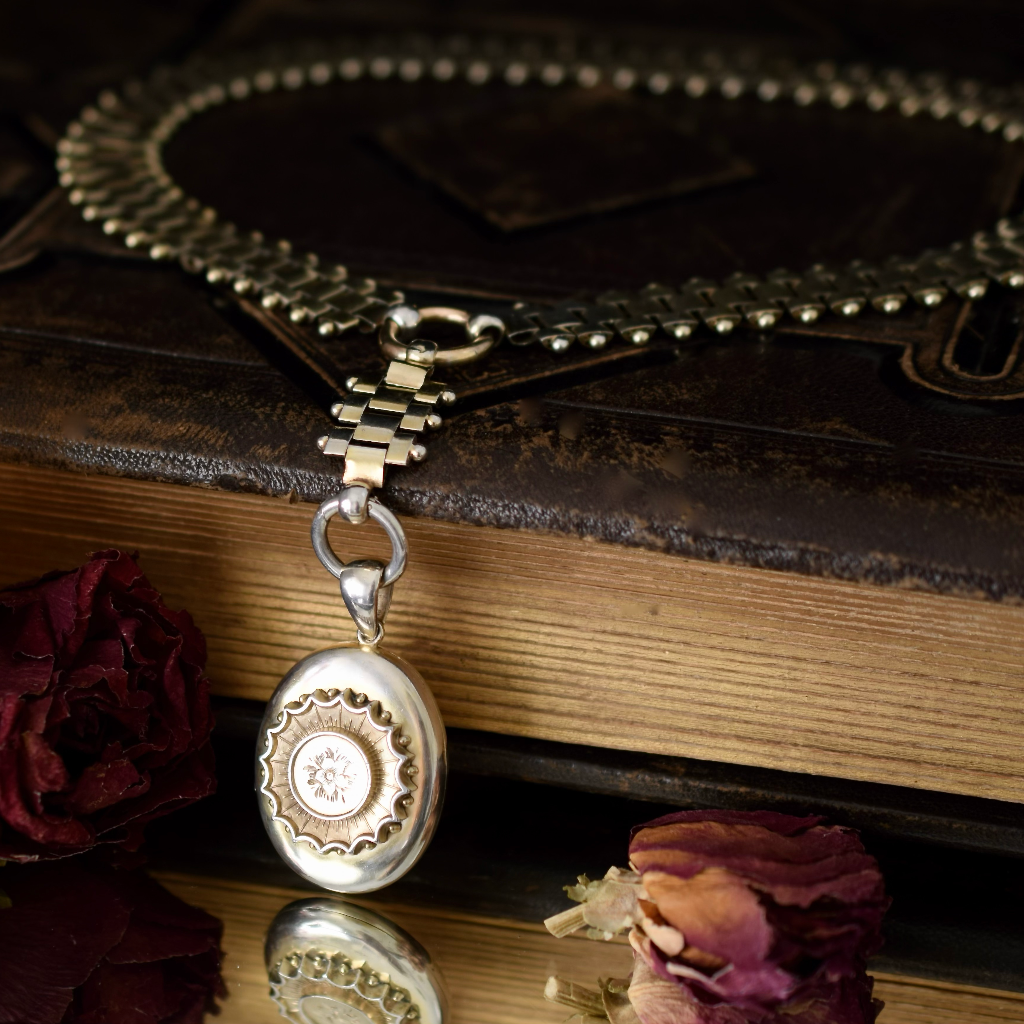 Antique Sterling Silver Victorian Aesthetic Book Chain Collar And Locket Necklace