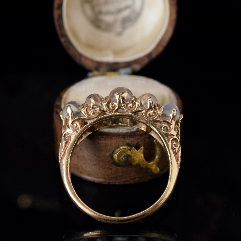Vintage 9ct Yellow Gold Five Stone Half Hoop Moonstone Ring London 1973