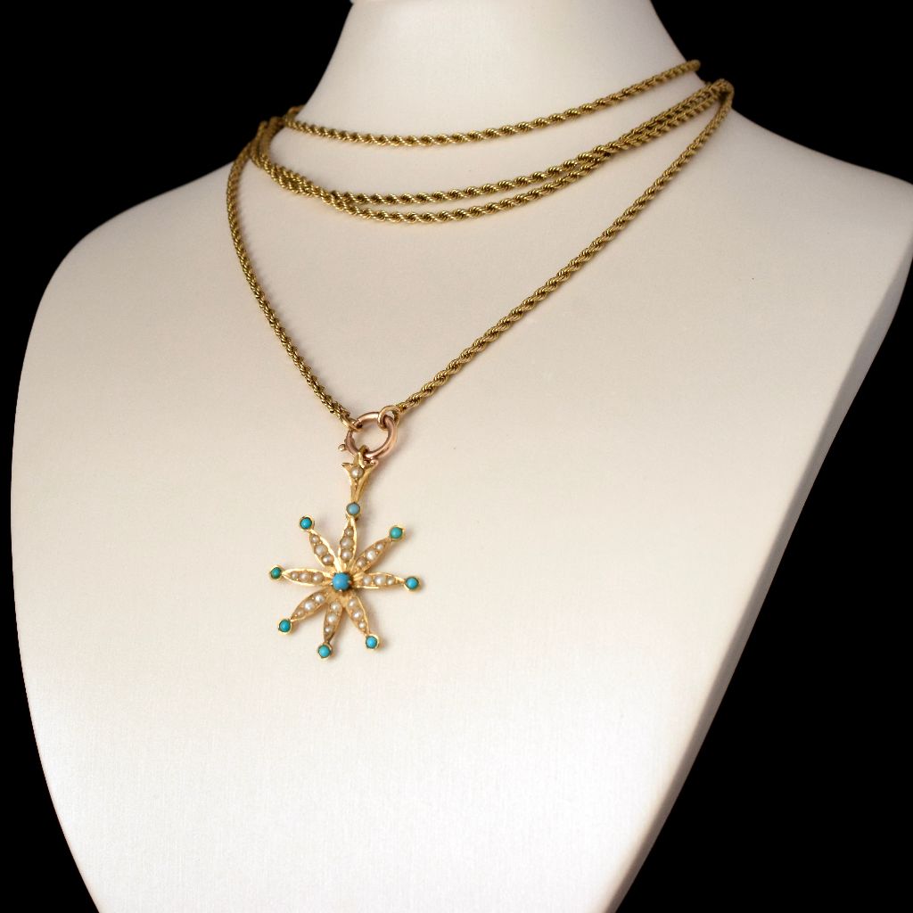 Antique Australian 15ct Gold Turquoise Seed Pearl Pendant By Duggin, And Shappere And Co Circa 1910