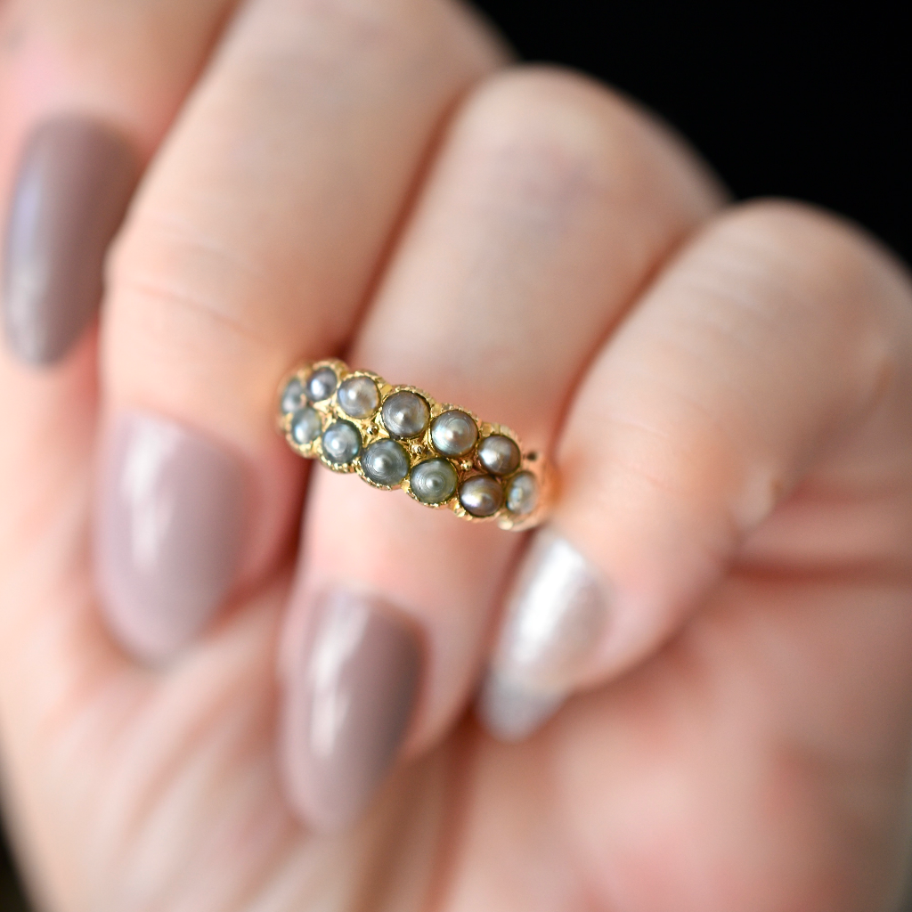 Antique Early Victorian 18ct Yellow Gold Half Hoop Seed Pearl Ring Circa 1850