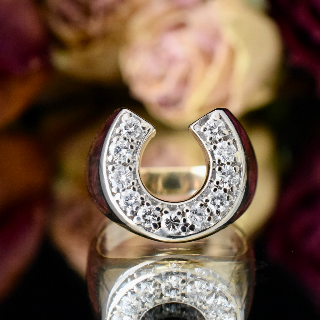 Modern Unisex 14ct Yellow Gold Diamond Horse Shoe Ring - 1.15ct Independent Valuation Included For $6,700 AUD