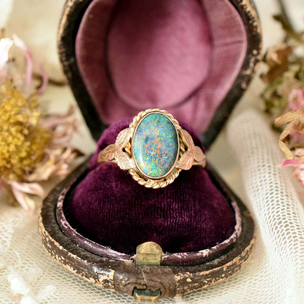 Antique Australian 9ct Rose Gold And Solid Black Opal Ring By W.F Cole & S.Hoffnung & Co