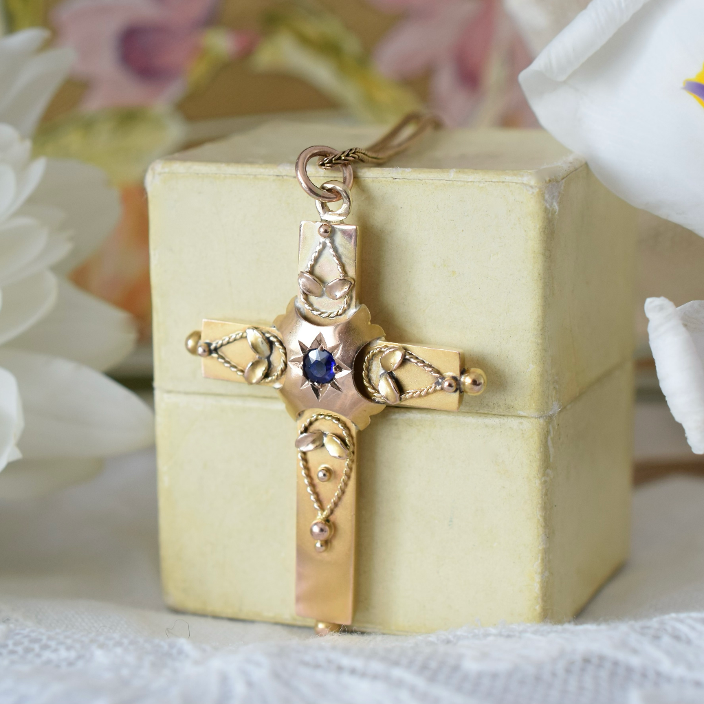 Antique Australian 9ct Rose Gold Cross Pendant By Aronson And Co. Circa 1905