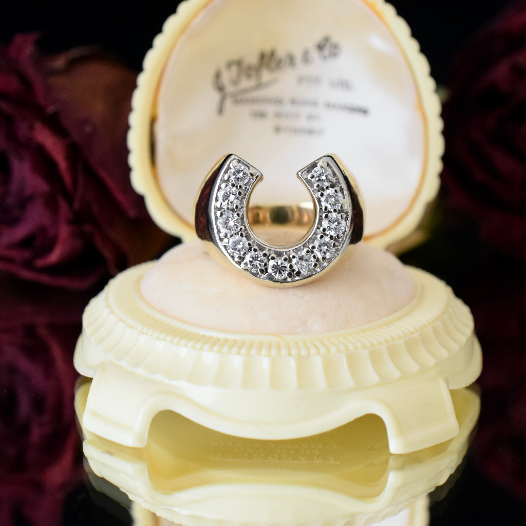 Modern Unisex 14ct Yellow Gold Diamond Horse Shoe Ring - 1.15ct Independent Valuation Included For $6,700 AUD