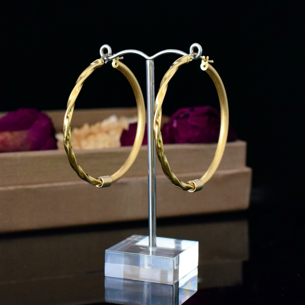 Modern Italian 18ct Yellow Gold Large Hoop Earrings