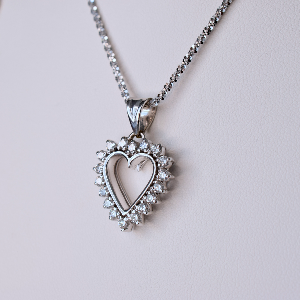 Modern 18ct White Gold Diamond ‘Heart’ 0.72ct With 9ct White Gold Chain