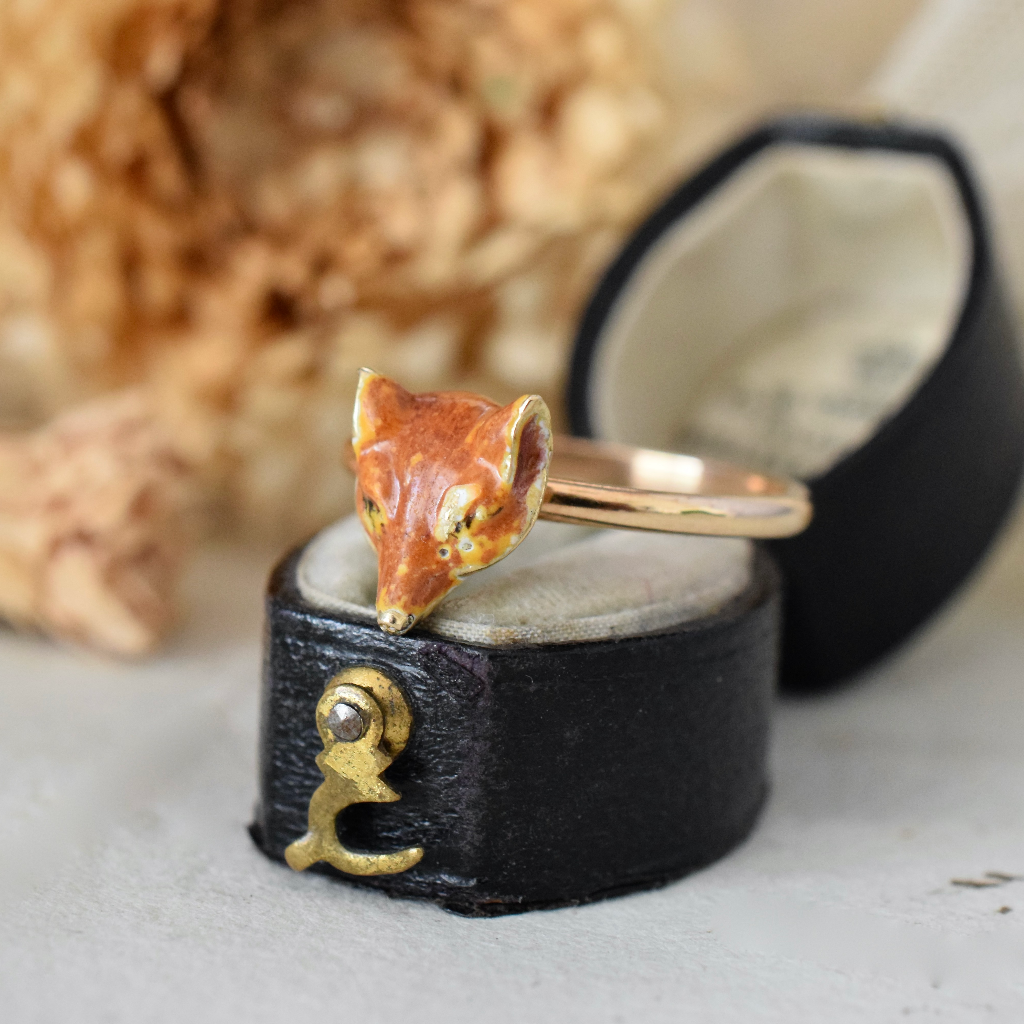 Antique 12ct Rose Gold And Enamel ‘Fox Head’ Ring Circa 1905