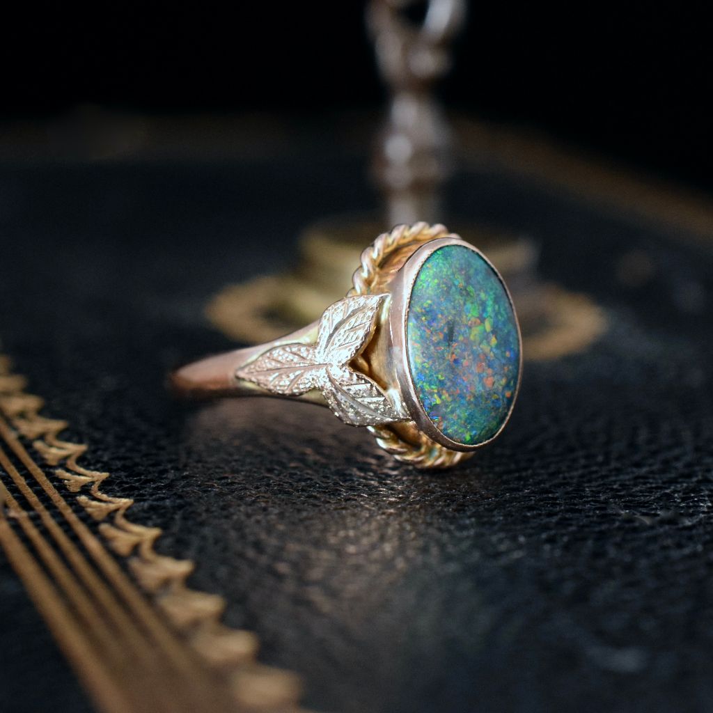 Antique Australian 9ct Rose Gold And Solid Black Opal Ring By W.F Cole & S.Hoffnung & Co