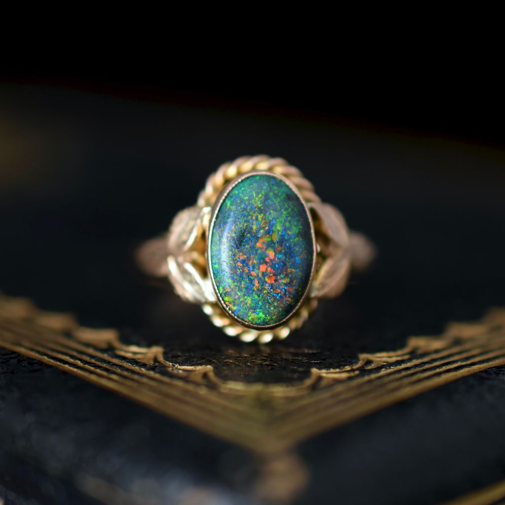 Antique Australian 9ct Rose Gold And Solid Black Opal Ring By W.F Cole & S.Hoffnung & Co