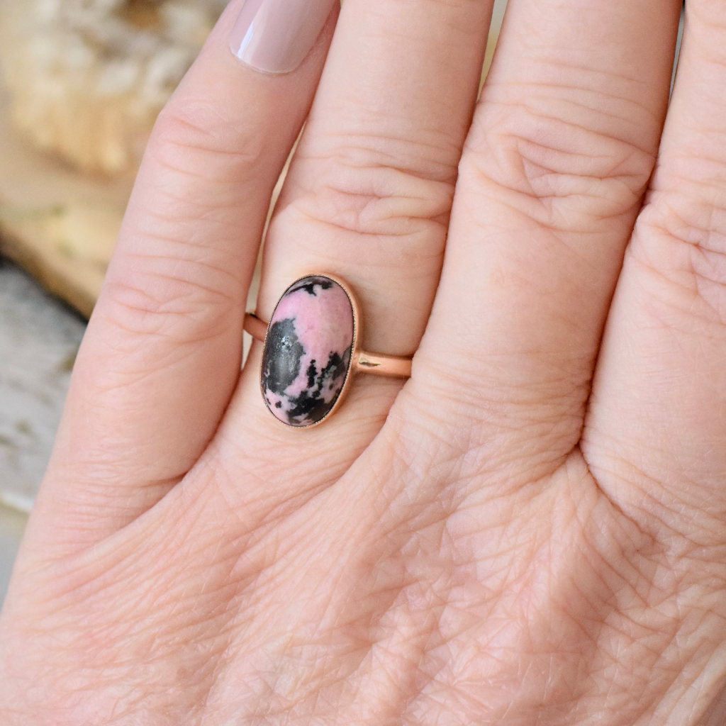 Antique Australian 9ct Rose Gold Rhodochrosite Ring By ‘Dumbrells’