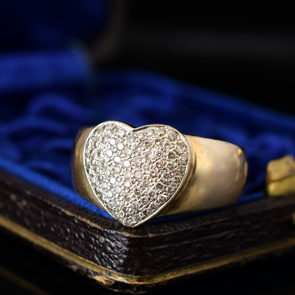 Modern 9ct Yellow And White Gold Diamond Pavè Heart Ring