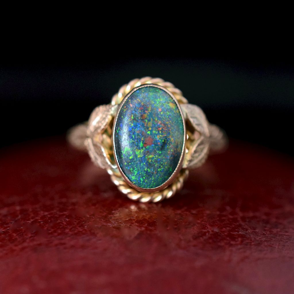 Antique Australian 9ct Rose Gold And Solid Black Opal Ring By W.F Cole & S.Hoffnung & Co