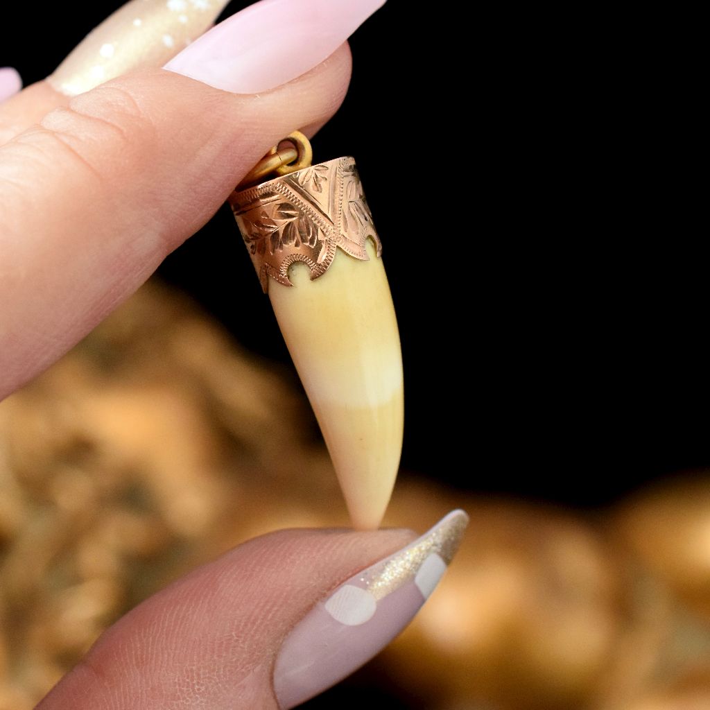 Antique Late 19th Century “Raj” Era 9ct Rose Gold Tooth Pendant Circa 1890