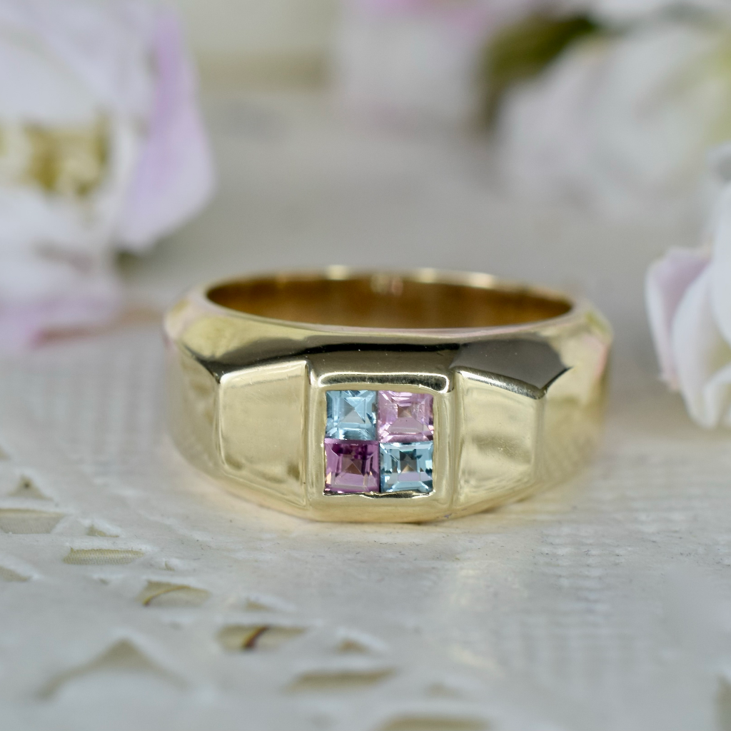 Modern 9ct Yellow Gold Aquamarine And Amethyst Ring Independent Valuation Included In Purchase For $2,000 AUD