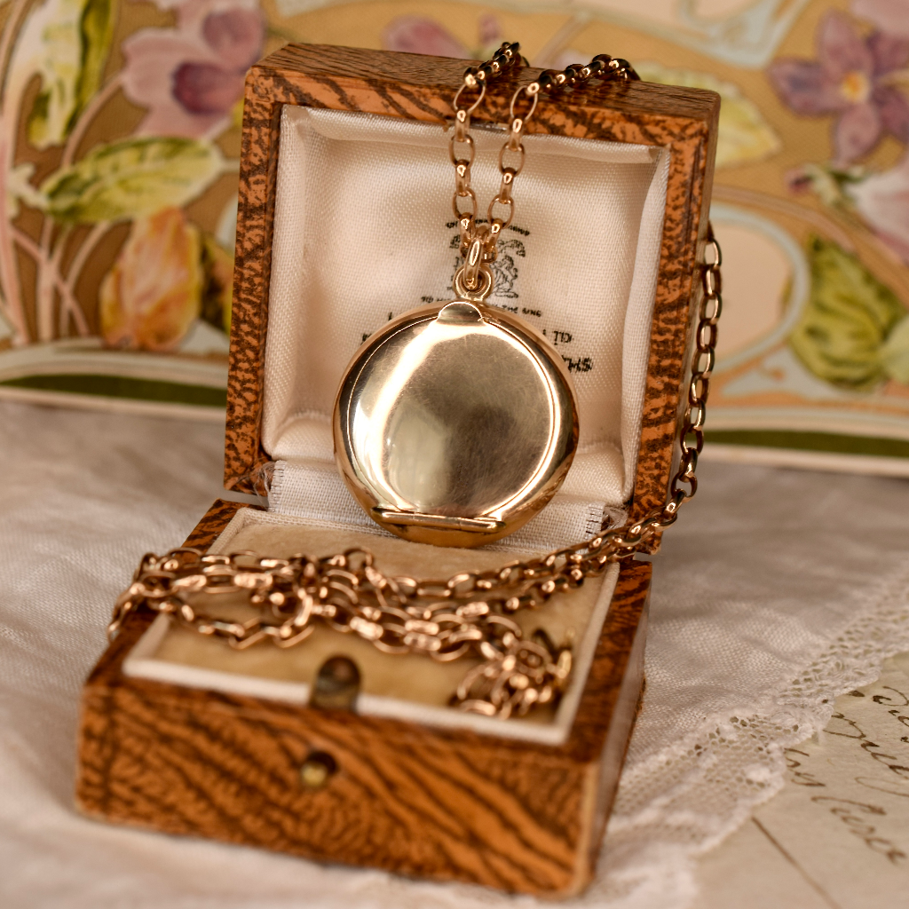 Antique 9ct Rose Gold Powder Compact Chatelaine Locket Chester 1911