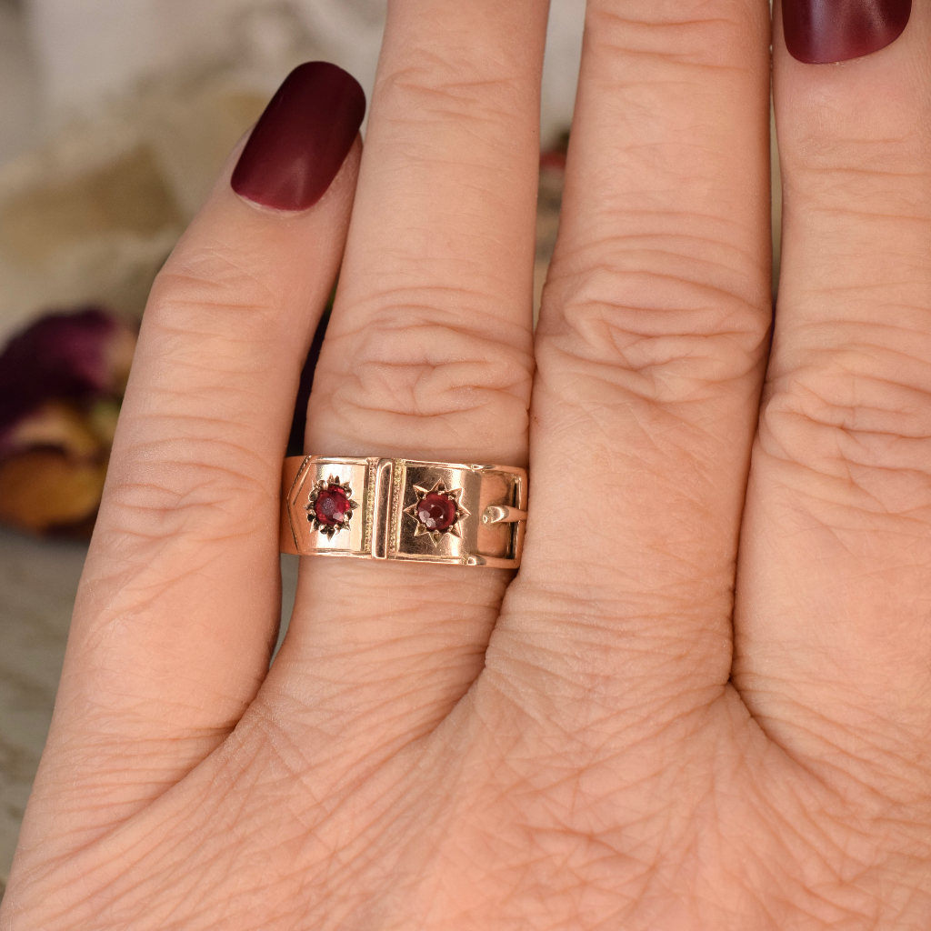 Antique Australian 9ct Rose Gold Garnet Doublet Ring By Willis and Sons Circa 1910