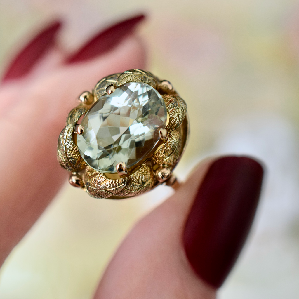 Vintage 18ct Yellow Pink And Green Gold 3.5CT Aquamarine Ring Independent Valuation Included For $4,000 AUD
