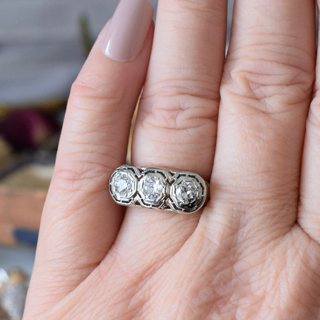 Antique Art Deco 18ct White Gold Diamond Trilogy ring 0.75ct Circa 1925 Independent Valuation Included In Purchase For $5,300 AUD