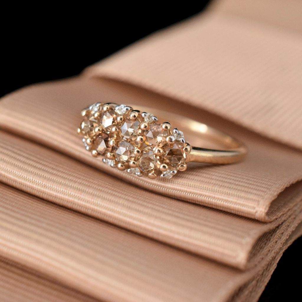 Modern 9ct Gold Champagne And White Diamond Ring (Independent Valuation Included In Purchase For - $3,500)