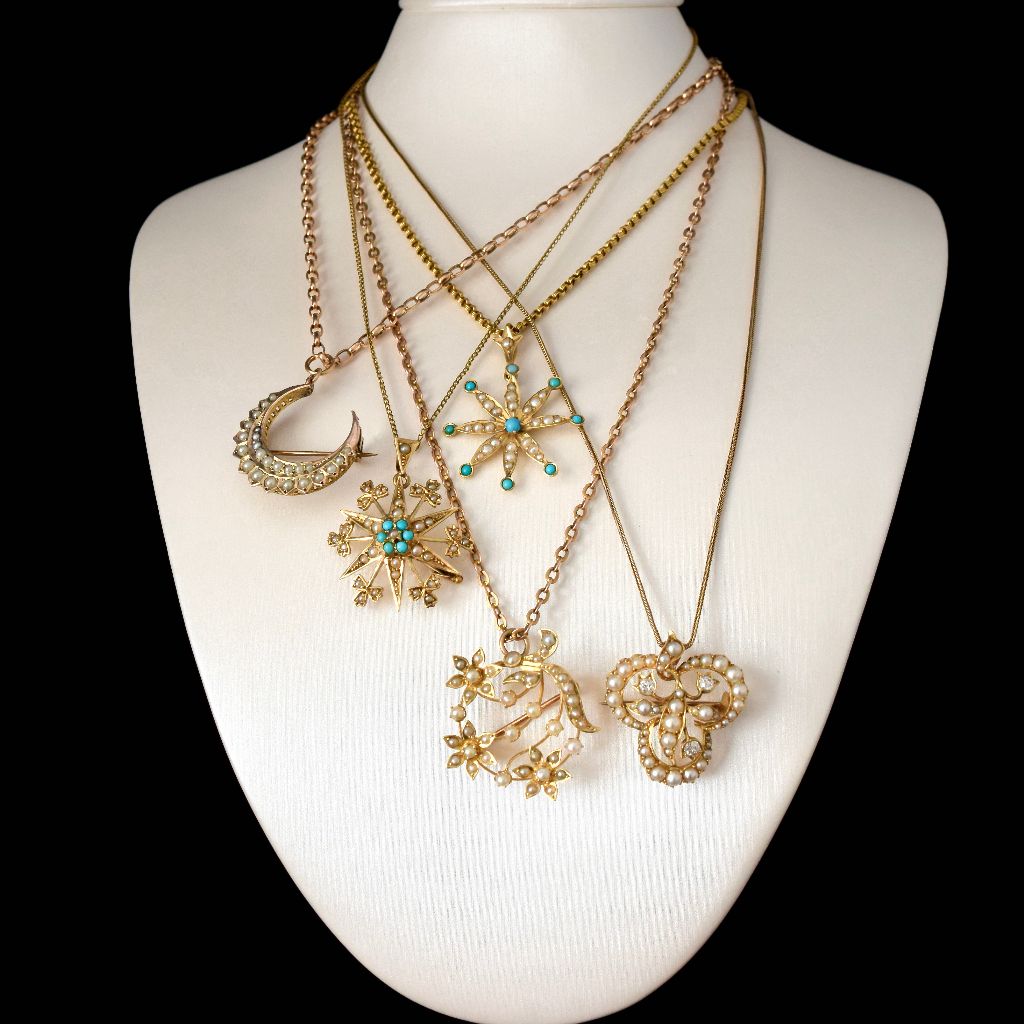 Antique Australian 15ct Gold Turquoise Seed Pearl Pendant By Duggin, And Shappere And Co Circa 1910