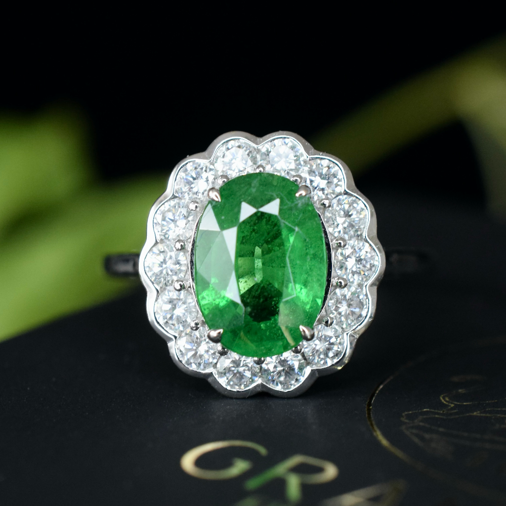 Modern 18ct White Gold Tsavorite Garnet And Diamond Ring Independent Insurance Valuation Included For $9,000 AUD