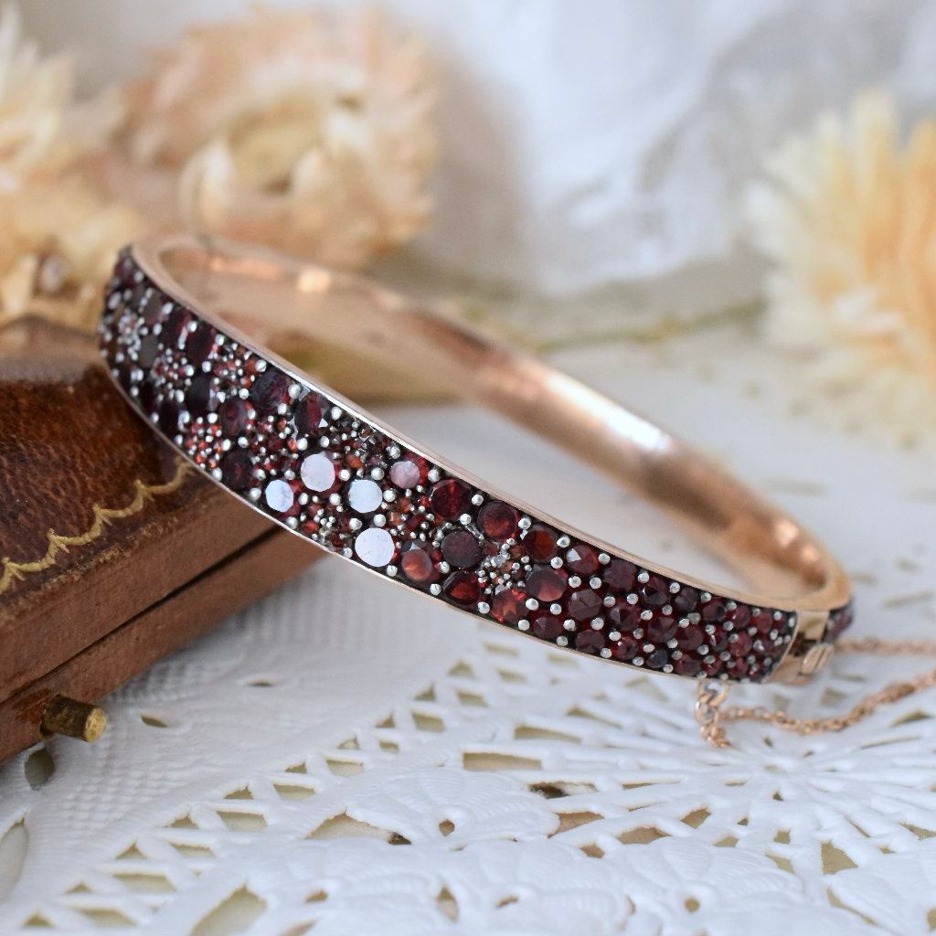 Antique Bohemian Garnet Hinged Bangle